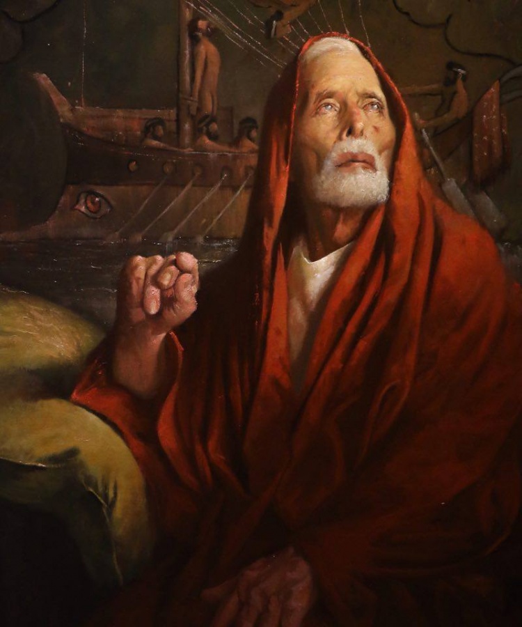 Antonio Mañón: "Homer's vision", oil on linen, 120 x 100 cm. 2015